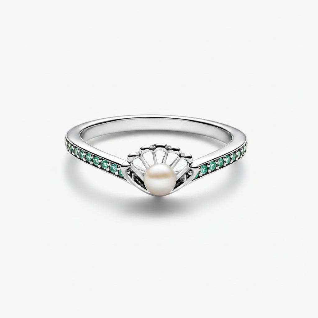 Anillo Perla Cultivada de Agua Dulce Tratada Concha Princesa Ariel de Disney