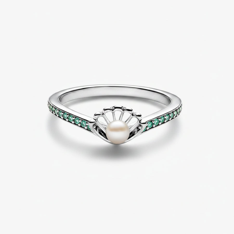 Anillo Perla Cultivada de Agua Dulce Tratada Concha Princesa Ariel de Disney
